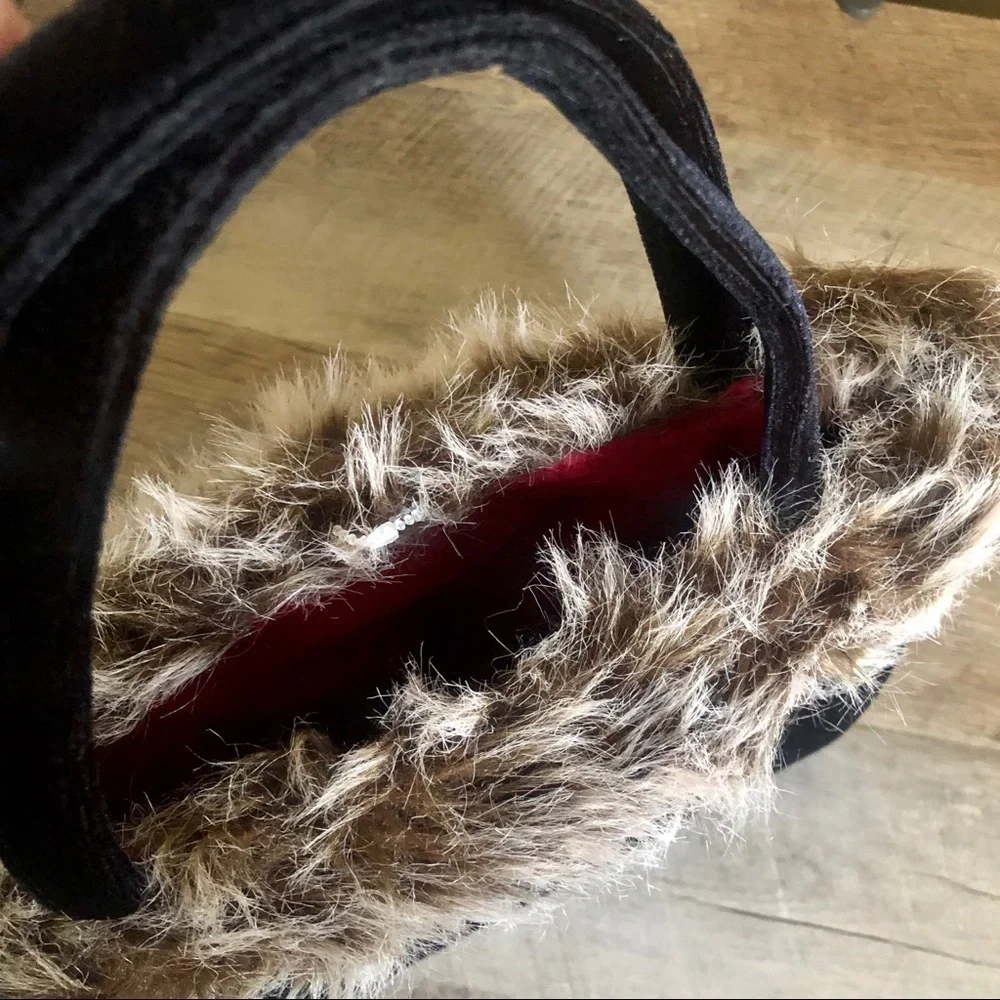 Boutique Faux Fur Shearling Black Velour Satchel Boho Y2K Handbag Red Lining